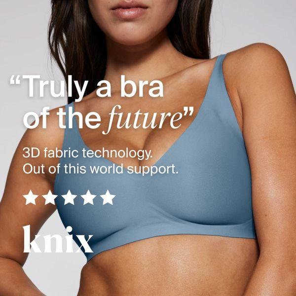 bra, sports bra, wireless bra, comfort bra, seamless bra, product launch, social proof, lifestyle, trustworthy, fresh, blue, neutral